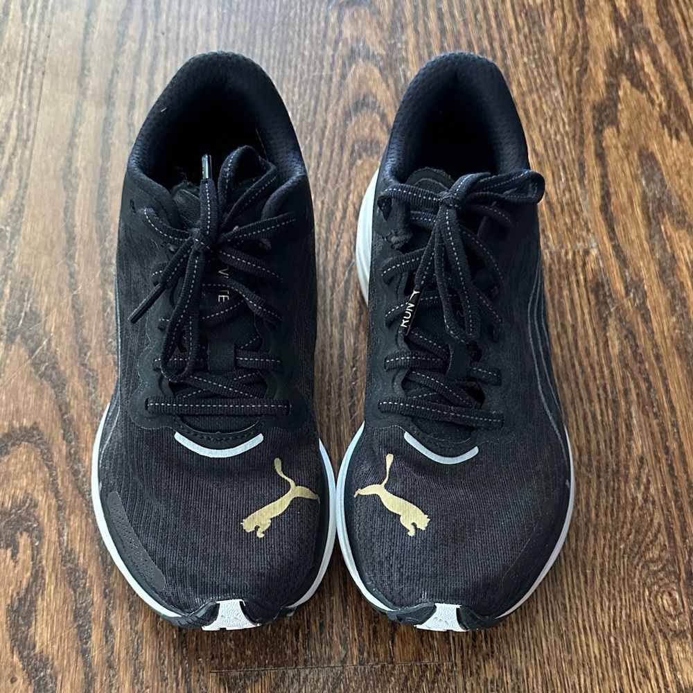 Puma Black Running Shoes with Gold Accents